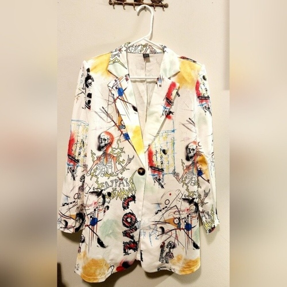 NWOT SHEIN Orange Halloween Graffiti Print Blazer Jacket Size M